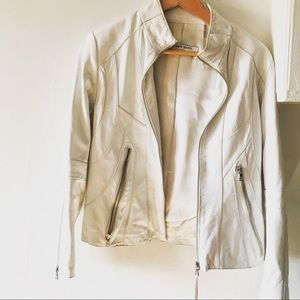 Andrew Marc New York White Leather Moto Jacket